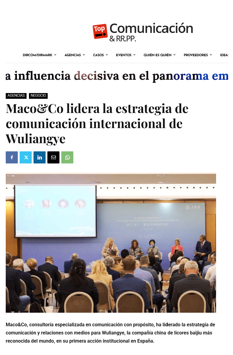 Artículo Top Comunicación - Maco&Co lidera estrategia de comunicación internacional de Wuliangye