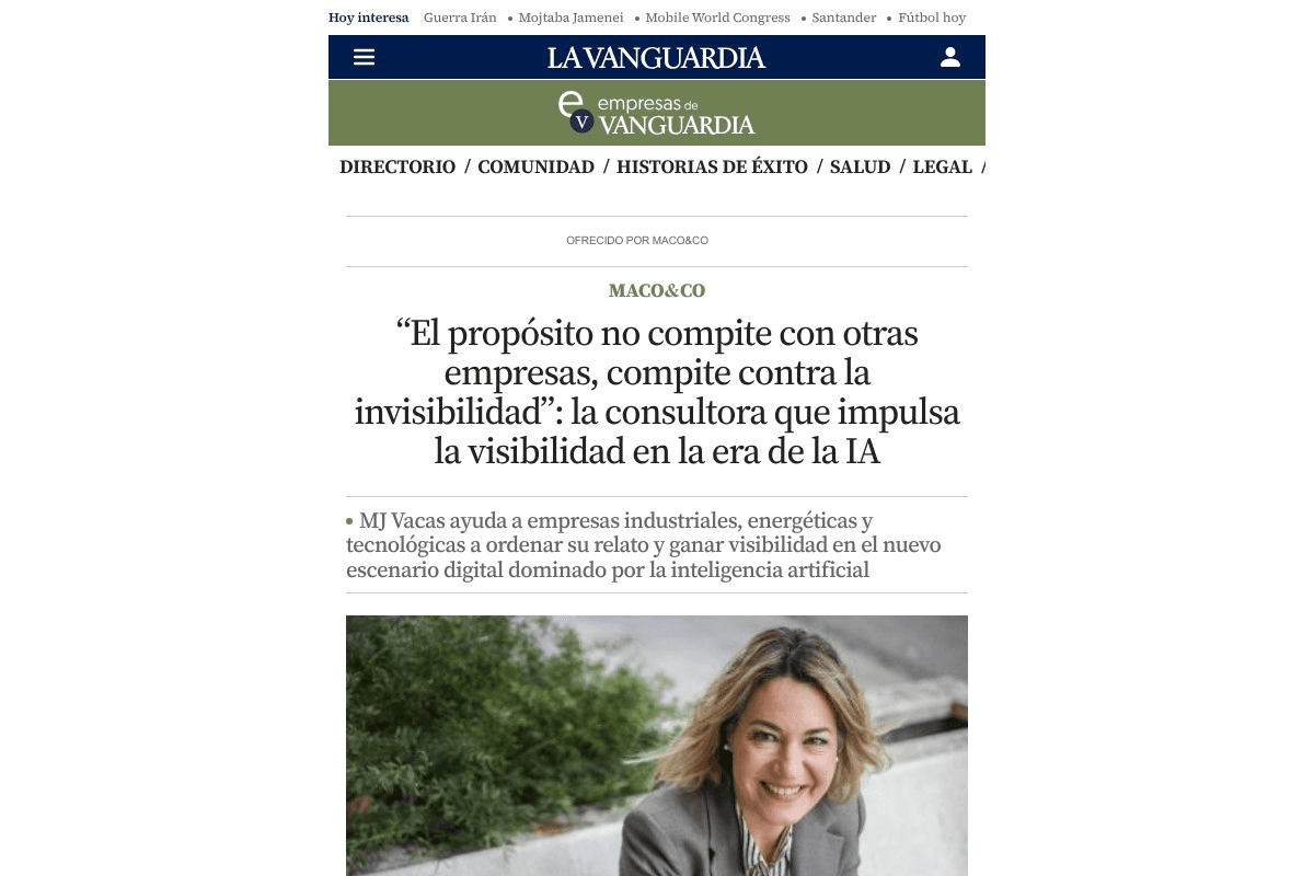 Entrevista a MJ Vacas en La Vanguardia sobre visibilidad IA